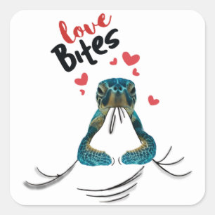 Turtle Liebe Bites T - Shirt Valentines Gift T - S Quadratischer Aufkleber