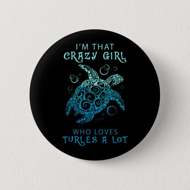 Turtle Lover | Ein Mädchen, das eine Menge Schildk Button (Vorderseite)