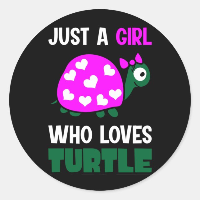 Turtle Lover | Ein Mädchen, das Schildkröten Liebe Runder Aufkleber (Vorderseite)
