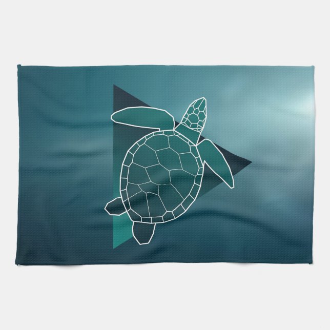 Turtle Lover Green Geometric Turtle Geschirrtuch (Horizontal)