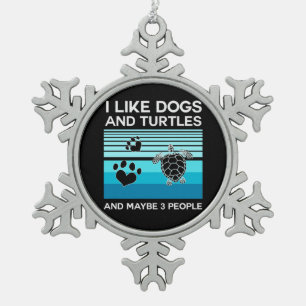 Turtle Lover Ich mag Hunde und Schildkröten Schneeflocken Zinn-Ornament
