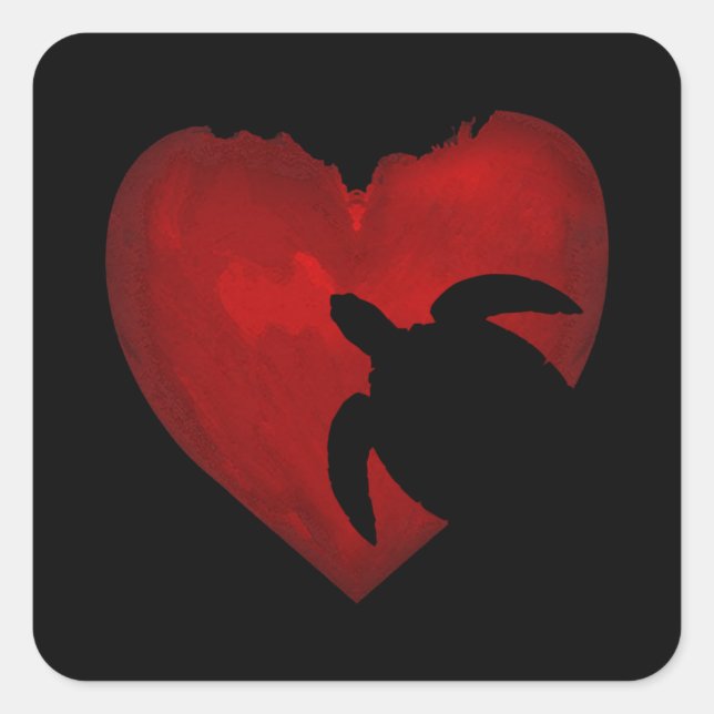 Turtle lover Red Heart Valentine Gift For Pärchen Quadratischer Aufkleber (Vorderseite)