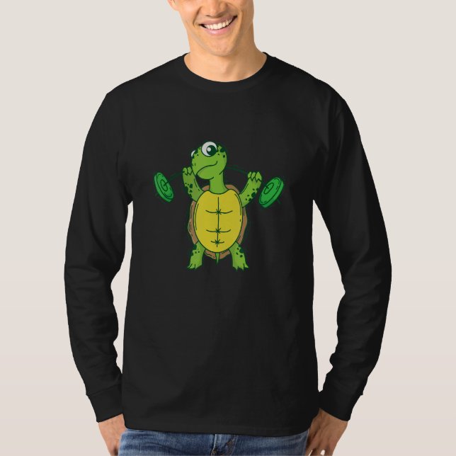 Turtle loves Fitness and lifting Weights T-Shirt (Vorderseite)
