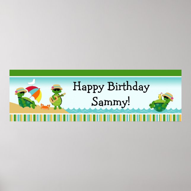 Turtle Luau Birthday Party Banner 40x12 Poster (Vorne)