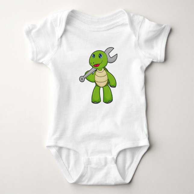 Turtle Mechanic Wrench Baby Strampler (Vorderseite)
