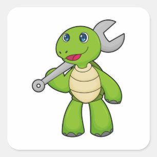 Turtle Mechanic Wrench Quadratischer Aufkleber