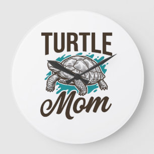 Turtle Mom Vintage-Stichvektor-Design_1 Große Wanduhr