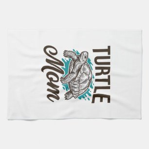 Turtle Mom Vintage-Stichzeichnung Vektor Design_1 Geschirrtuch