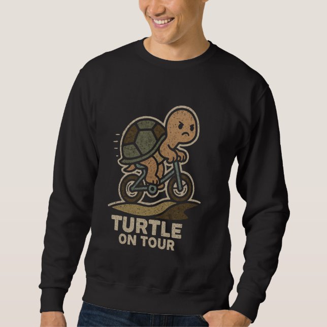 Turtle on Tour Funny Biking Turtle Cycling Sweatshirt (Vorderseite)