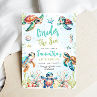 Turtle Oneder The Sea 1st Birthday Invitation Einladung