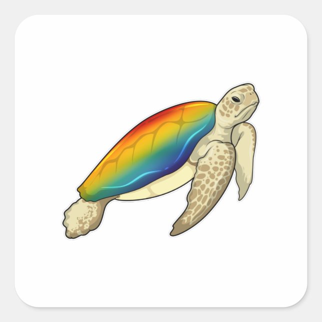 Turtle Rainbow Quadratischer Aufkleber (Vorderseite)