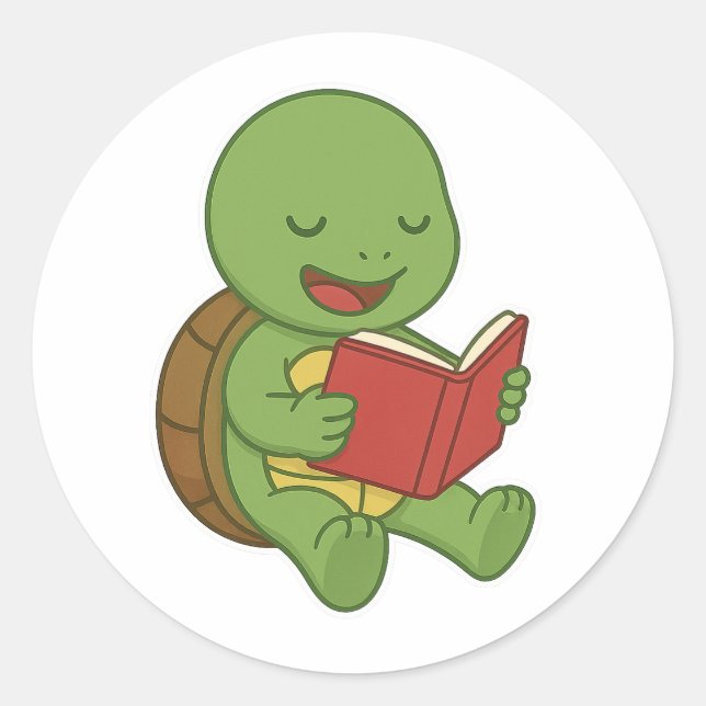 Turtle reading book runder aufkleber (Vorderseite)