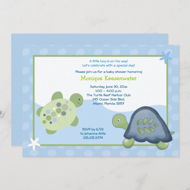 Turtle Reef Baby Shower Einladung - Light Blue (Vorne/Hinten)