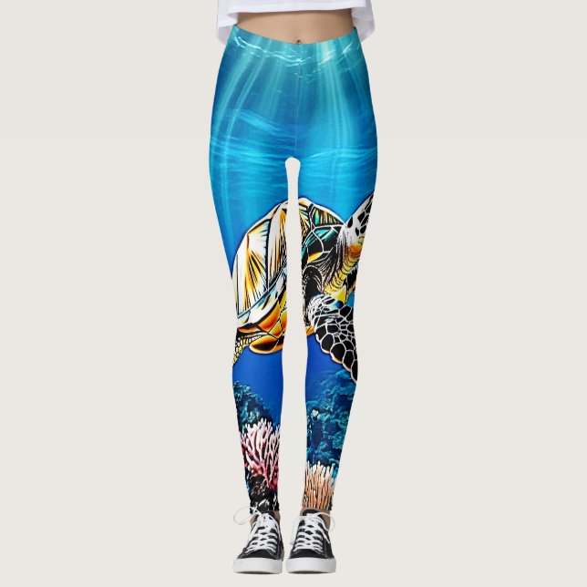 Turtle Reef Glow Design Leggings (Vorderseite)