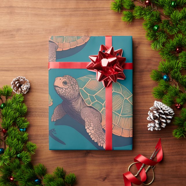 Turtle Retro Personalisiertes Muster Geschenkpapier (Feiertagsgeschenk)