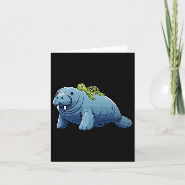Turtle Riding Manatee Kostümsee Tier Leber Kind Karte (Vorderseite)