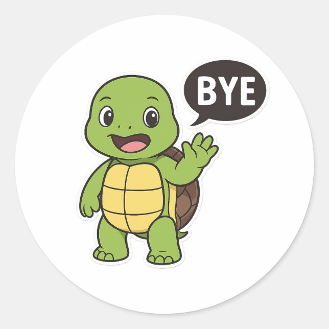 Turtle saying Bye Runder Aufkleber (Vorderseite)
