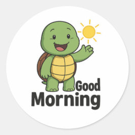 Turtle saying Good Morning Runder Aufkleber