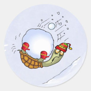 Turtle Snowball Ride Runder Aufkleber