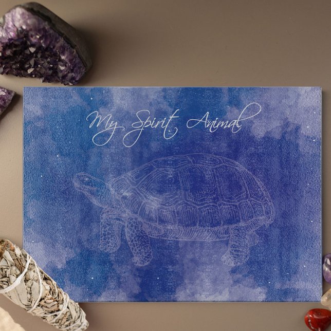 Turtle Spirit Animal Temperglas Cutting Board Schneidebrett (Turtle Spirit Animal Blue and White Glass Cutting Board for the mystic and turtle lover.)