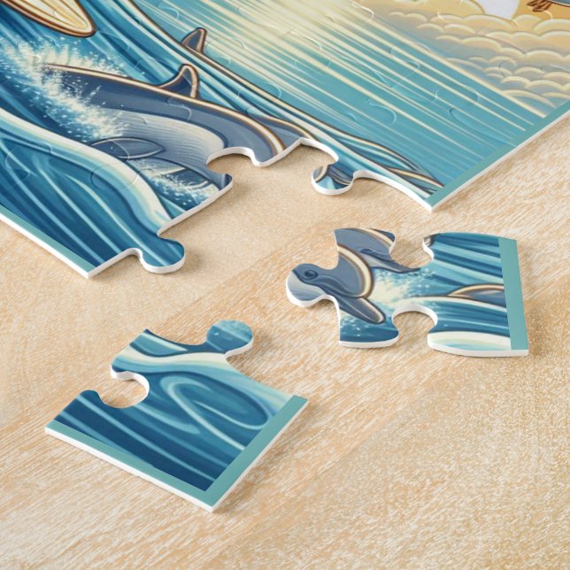 Turtle Surfing Flexibles Foto Kinder Puzzle mit Gi (Seite)