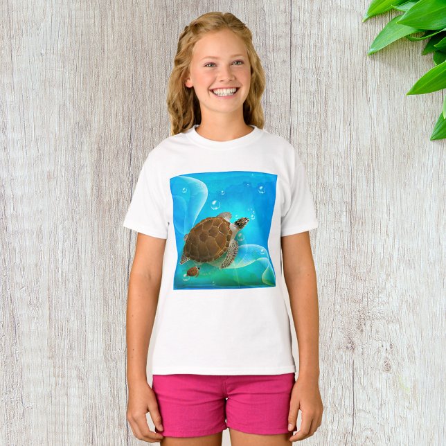 Turtle Swimming Girls T - Shirt (Von Creator hochgeladen)