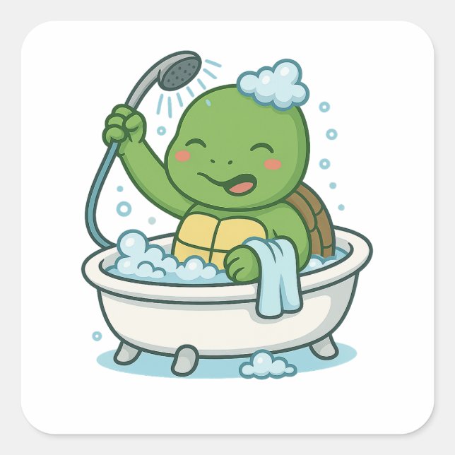Turtle taking a bath  quadratischer aufkleber (Vorderseite)