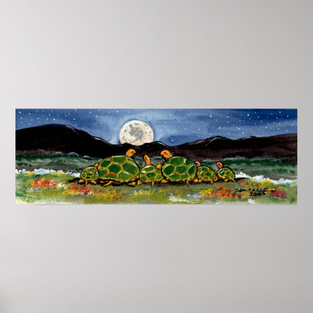 Turtle Tortoise Family Watching Moon Night Poster (Vorne)