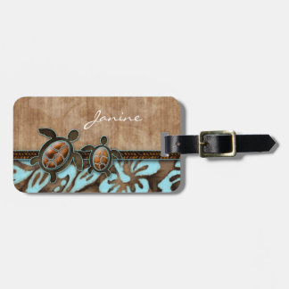Turtle Travel Gepäck Tag Hibiskus Blue Brown Gepäckanhänger