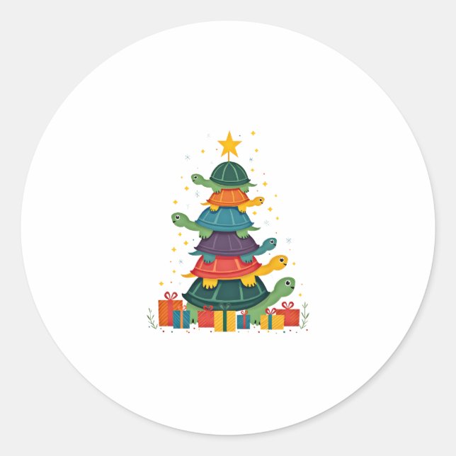 Turtle Tree Christmas Tree Adorable Turtle Christm Runder Aufkleber (Vorderseite)