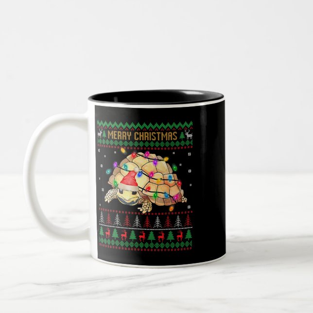 Turtle Ugly Christmas Sweater Santa Turtle Christm Zweifarbige Tasse (Links)