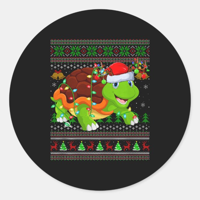 Turtle Ugly Christmas Sweaters Holiday Santa Cute  Runder Aufkleber (Vorderseite)