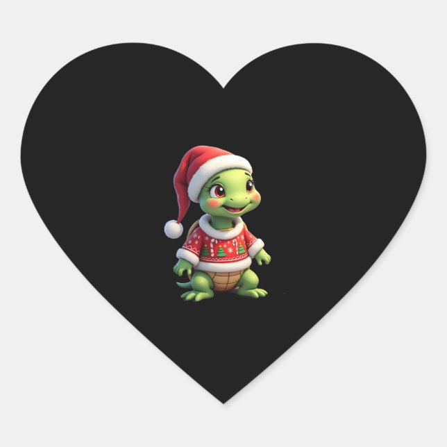Turtle Ugly Sweater Santa Hat Christmas T-Shirt (1 Herz-Aufkleber (Vorderseite)