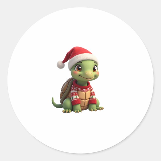 Turtle Ugly Sweater Santa Hat Christmas T-Shirt (2 Runder Aufkleber (Vorderseite)