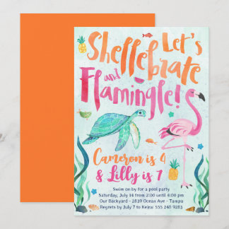 Turtle und Flamingo Geburtstagsparty Einladung