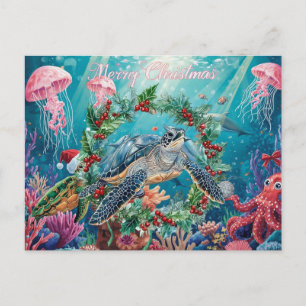 Turtle Under the Sea Weihnachtsfeier Feiertagspostkarte