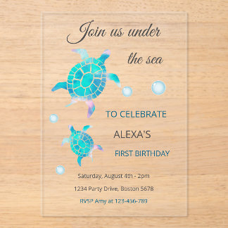 Turtle unter Wasser Aquarell 1. Geburtstag  Acryleinladungen