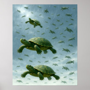 Turtle Wall Art, Happy Turtle in Rain Art Poster