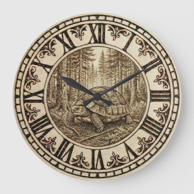 Turtle Wall Clock - Steady & Serene Große Wanduhr (Vorderseite)