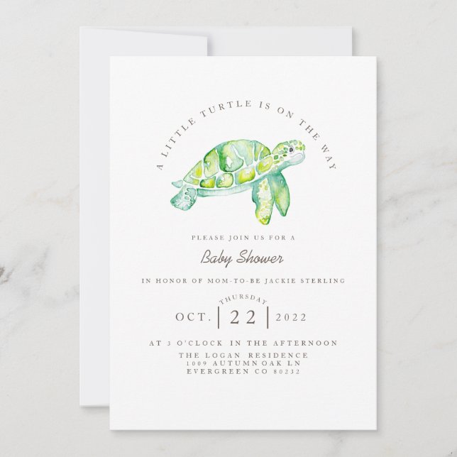 Turtle Watercolor | Ocean Life Baby Dusche Einladung (Vorderseite)