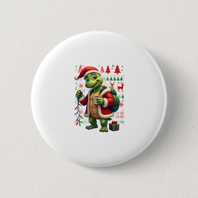 Turtle Weihnachtsbeleuchtung hässlicher Weihnachts Button (Vorderseite)