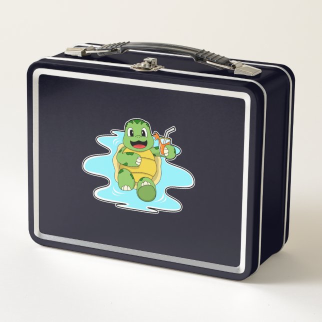 Turtle with Drink in Water Metall Brotdose (Vorderseite)