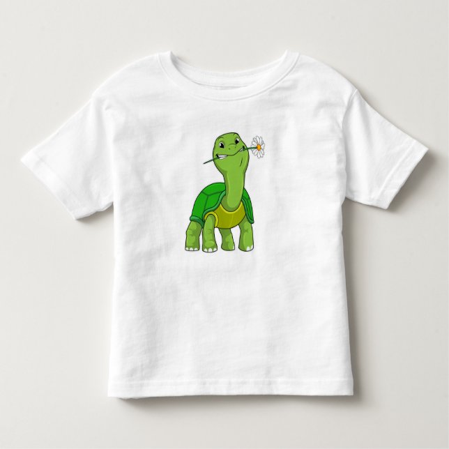 Turtle with Flower Daisy Kleinkind T-shirt (Vorderseite)
