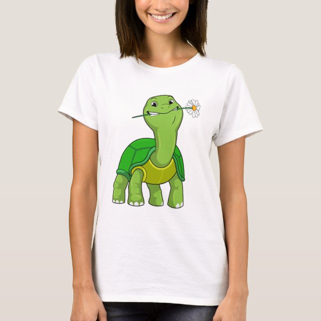 Turtle with Flower Daisy T-Shirt (Vorderseite)