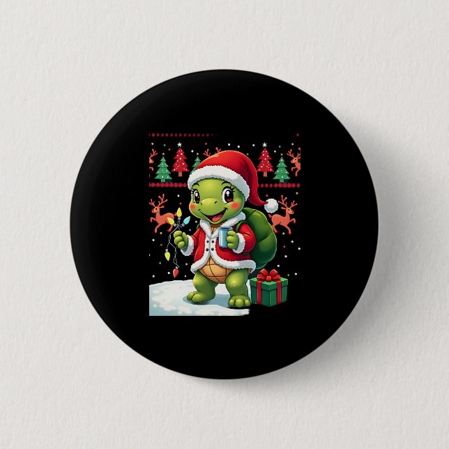 Turtle Xmas Lichteleien hässlicher Santa Turtle We Button (Vorderseite)