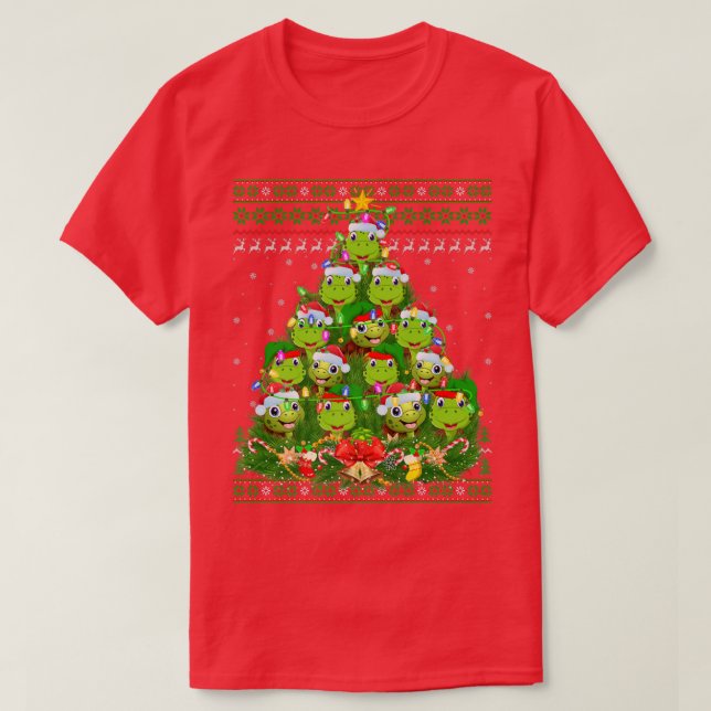 Turtle Xmas Lighting Tree Santa Turtle Ugly Christ T-Shirt (Design vorne)