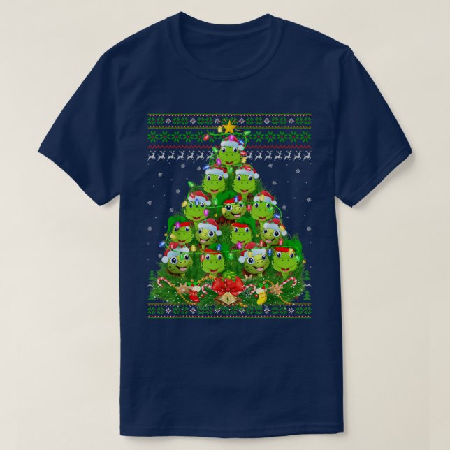 Turtle Xmas Lighting Tree Santa Turtle Ugly Christ T-Shirt (Design vorne)
