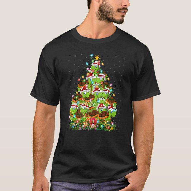 Turtle  Xmas Lights Santa Turtle Christmas Tree T-Shirt (Vorderseite)