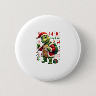 Turtle Xmas Lights Ugly Santa Turtle Christmas Tan Button