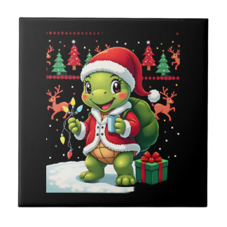 Turtle Xmas Lights Ugly Santa Turtle Christmas Tan Fliese